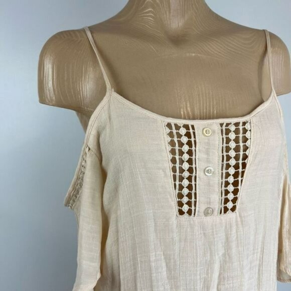 Guess Women's Small Beige Tunic Peasant Midi Dress Flutter Sleeves Cold Shoulder - Picture 2 of 12